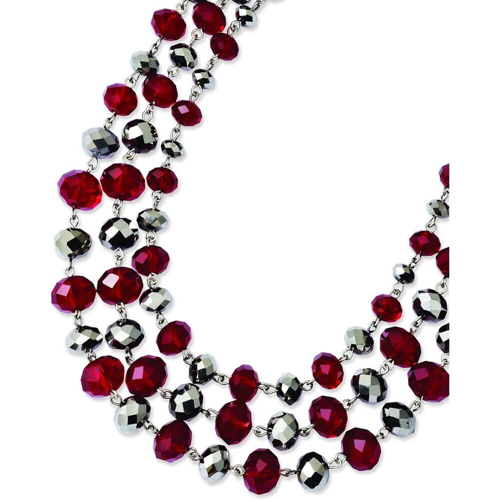 1928 Jewelry Red & Grey Faceted Crystals Silver Plated Necklace Adjustable NWT